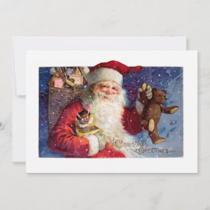 Weihnachtsmann mit Teddy und Krampus in einer Scha Feiertagskarte
