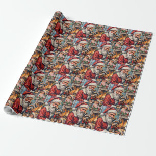 Weihnachtsmann mit Tibet-Terrier - Weihnachtskunst Geschenkpapier