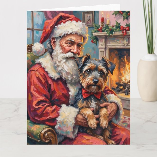 Weihnachtsmann mit Tibet-Terrier-Weihnachtskunst Karte (Vorderseite)