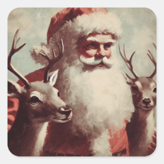 Weihnachtsmann mit Vintager Illustration von Renti Quadratischer Aufkleber