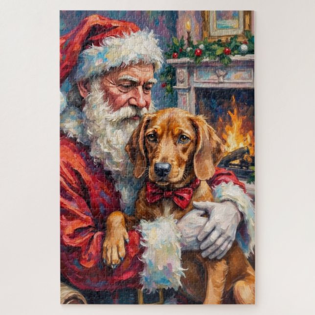 Weihnachtsmann mit Vizsla Weihnachtskunst Puzzle (Vertikal)