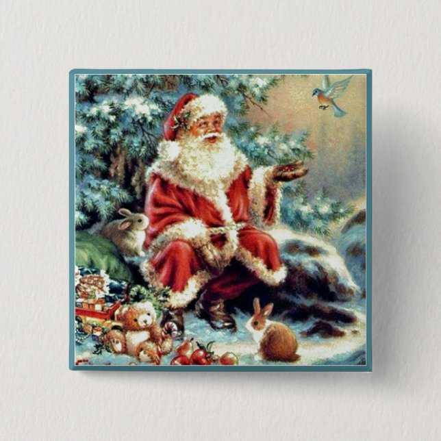 Weihnachtsmann mit Waldtieren Weihnachtsmann-Taste Button (Vorderseite)