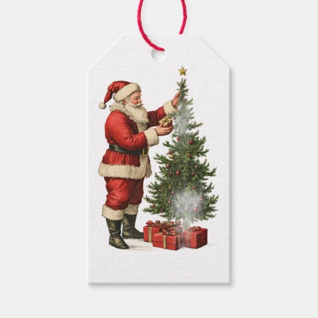 WEIHNACHTSMANN MIT WEIHNACHTSBAUM GESCHENKANHÄNGER (Vorderseite)