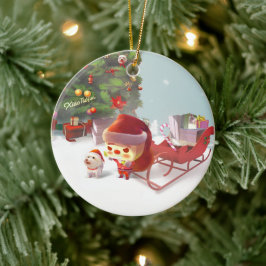 Weihnachtsmann mit Weihnachtsbaum Keramik Ornament