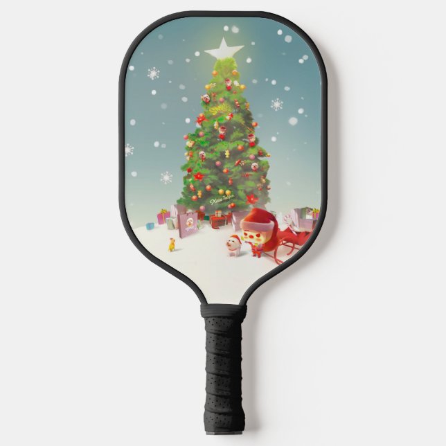Weihnachtsmann mit Weihnachtsbaum Pickleball Schläger (Vorderseite)