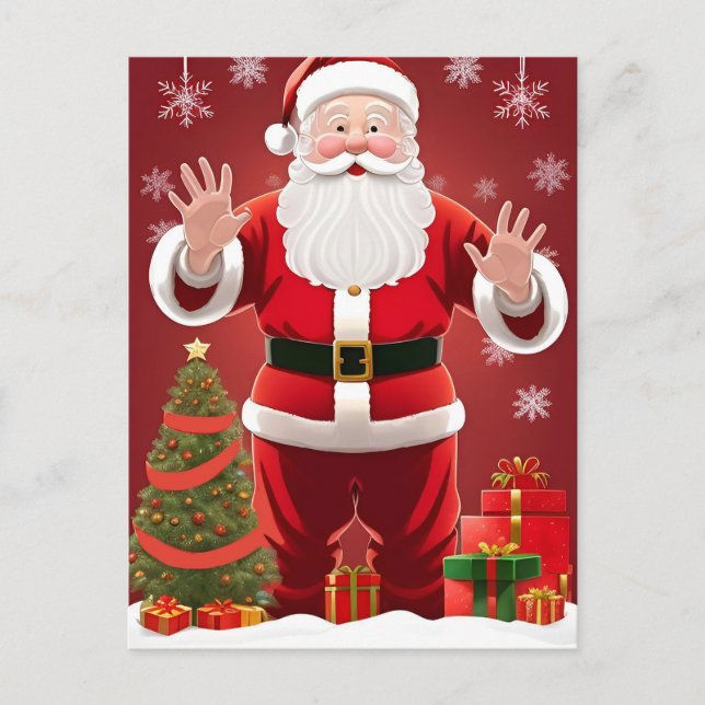 Weihnachtsmann mit Weihnachtsbaum Postkarte (Vorderseite)