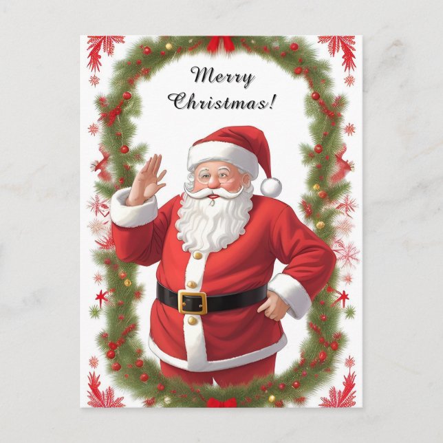 Weihnachtsmann mit Weihnachtsbaum Postkarte (Vorderseite)