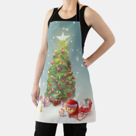 Weihnachtsmann mit Weihnachtsbaum Schürze