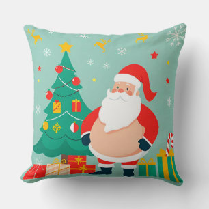 Weihnachtsmann mit Weihnachtsbaum und Geschenken Kissen