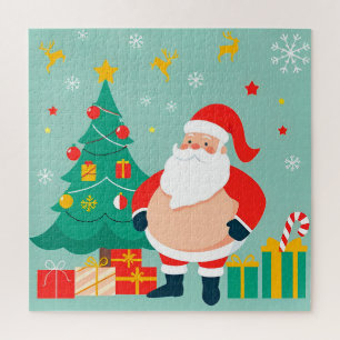 Weihnachtsmann mit Weihnachtsbaum und Geschenken Puzzle