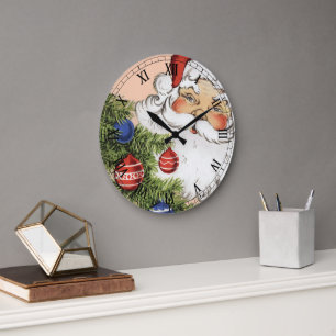 Weihnachtsmann mit Weihnachtsbaumschmuck im Vintag Große Wanduhr