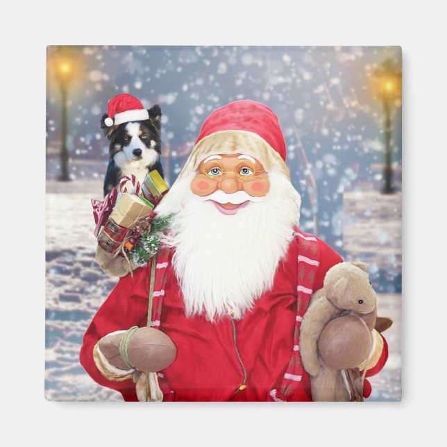 Weihnachtsmann mit Weihnachtsgeschenken Border Col Magnet (Vorne)