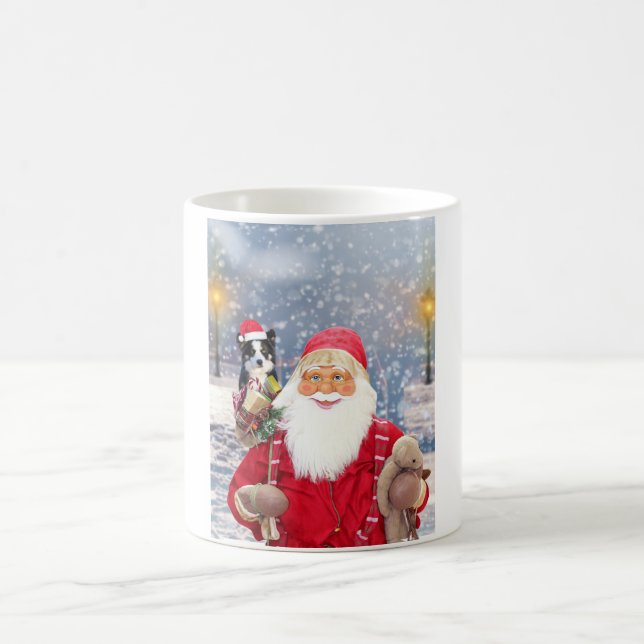 Weihnachtsmann mit Weihnachtsgeschenken Border Col Tasse (Mittel)