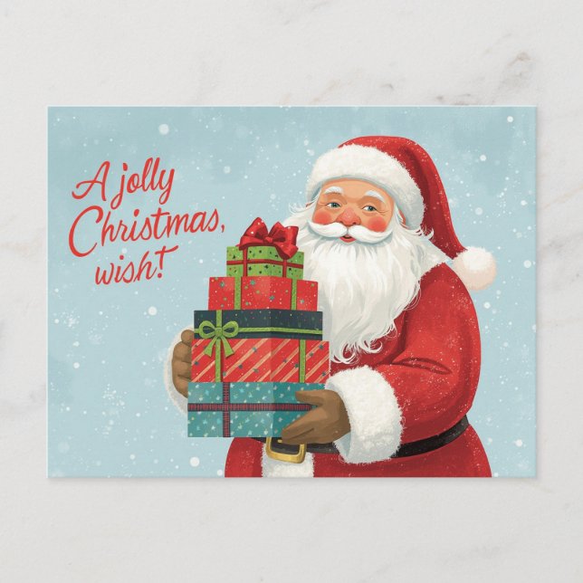 Weihnachtsmann mit Weihnachtsgeschenken Feiertagspostkarte (Vorderseite)