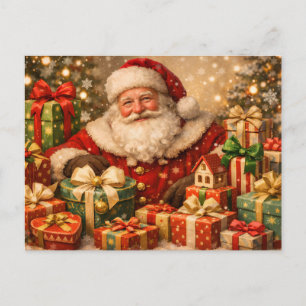 Weihnachtsmann mit Weihnachtsgeschenken im Vintage Feiertagspostkarte