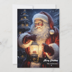 Weihnachtsmann mit Weihnachtsleuchte Feiertagskarte