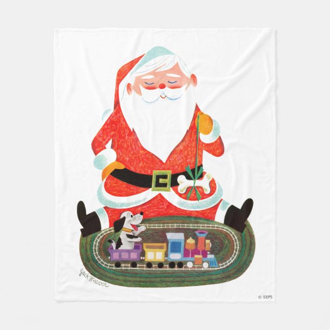 Weihnachtsmann mit Zug Fleecedecke (Vorderseite)