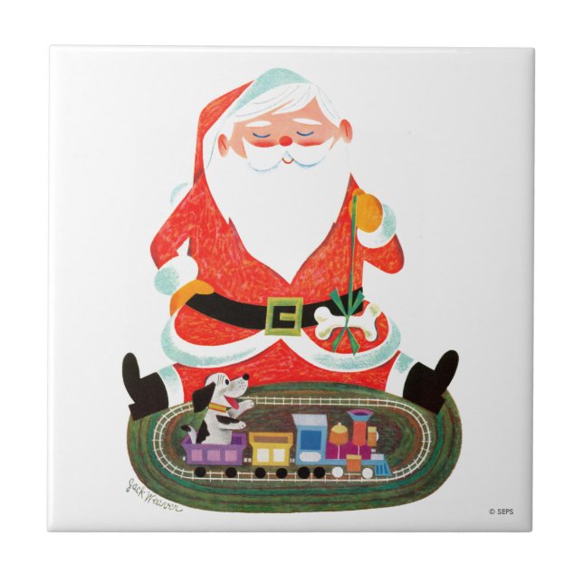 Weihnachtsmann mit Zug Fliese (Vorderseite)