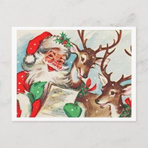 Weihnachtsmann mit zwei Hirschen, der Weihnachtsli Postkarte