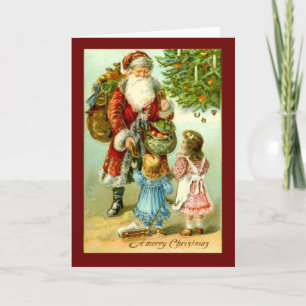 Weihnachtsmann mit zwei kleinen Mädchen Vintage-Ku Feiertagskarte