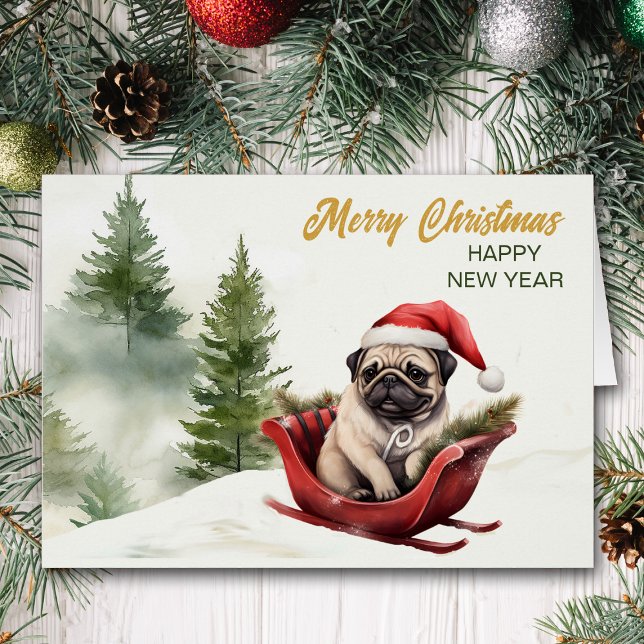 Weihnachtsmann-Mops auf Schlitten Weihnachten (Von Creator hochgeladen)