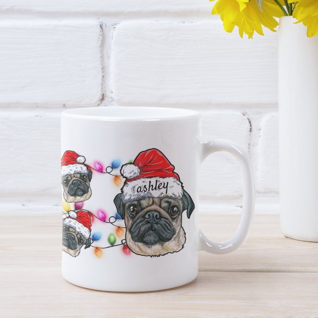 Weihnachtsmann Mops Haustier Hundezucht mit Namen Kaffeetasse (Von Creator hochgeladen)