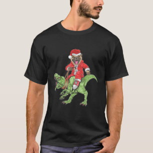 Weihnachtsmann Mops Hund Reiten Ein Dinosaurier Tr T-Shirt