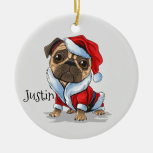 Weihnachtsmann-Mops Keramik Ornament