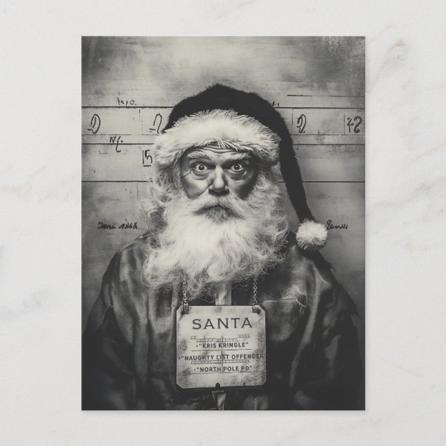 Weihnachtsmann Mugshot: Ungezogene Liste falsch Postkarte (Vorderseite)