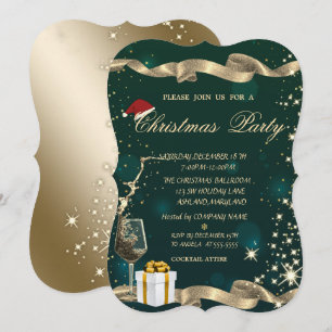Weihnachtsmann Mütze, Glas, Geschenk Grün Unterneh Einladung