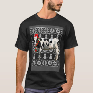 Weihnachtsmann Mütze Schwarz Weiß Kuh Bauernhof Ti T-Shirt