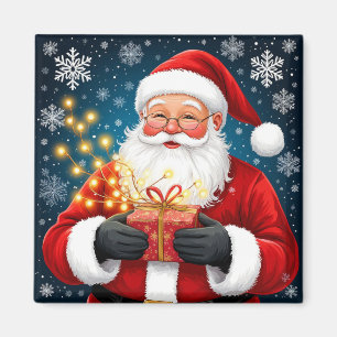 Weihnachtsmann neben Weihnachtsbaum und Geschenken Magnet