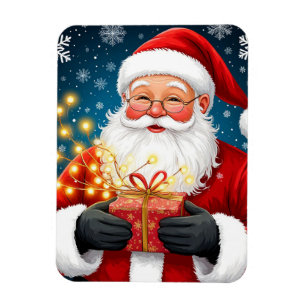 Weihnachtsmann neben Weihnachtsbaum und Geschenken Magnet