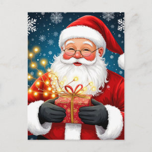 Weihnachtsmann neben Weihnachtsbaum und Geschenken Postkarte