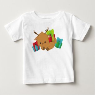 Weihnachtsmann, Niedlicher Rentier, Geschenke, Ges Baby T-shirt