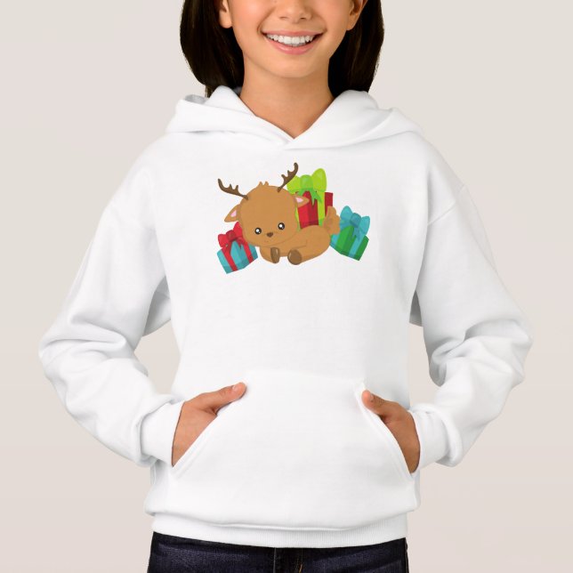 Weihnachtsmann, Niedlicher Rentier, Geschenke, Ges Hoodie (Vorderseite)