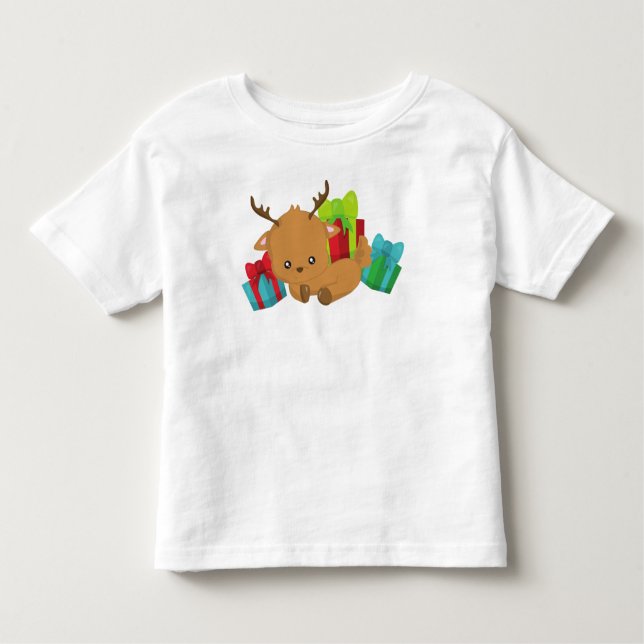 Weihnachtsmann, Niedlicher Rentier, Geschenke, Ges Kleinkind T-shirt (Vorderseite)