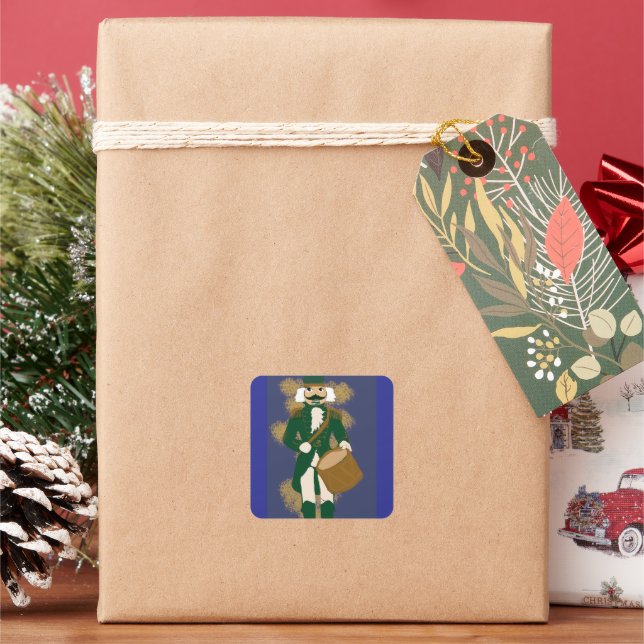 Weihnachtsmann Nussknacker Dunkelblau Quadratischer Aufkleber (Feiertag)