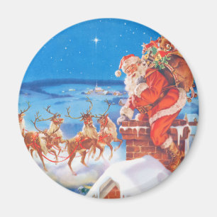 Weihnachtsmann oben auf dem Dach am Heiligen Abend Magnet