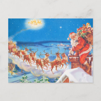 Weihnachtsmann oben auf dem Dach in der Heiligen N Feiertagspostkarte