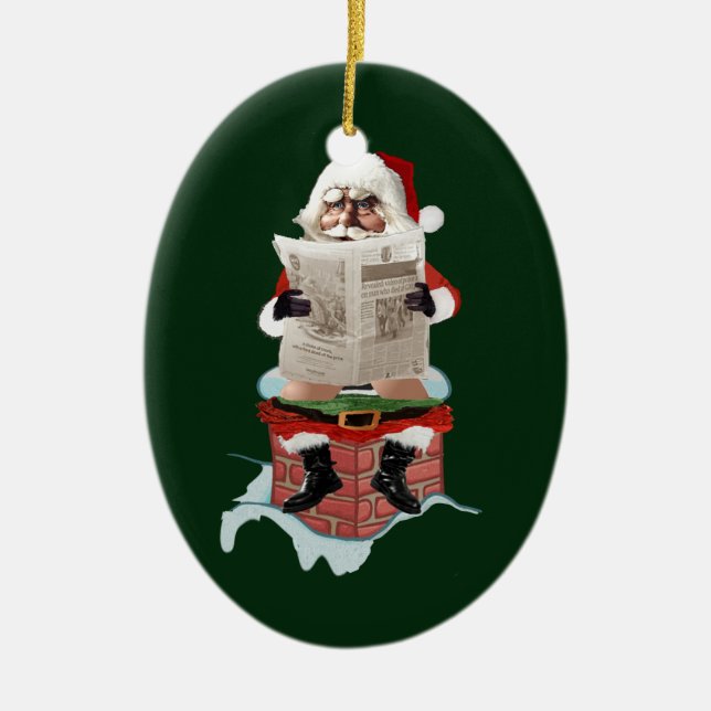 Weihnachtsmann"Party Pooper" Keramik Ornament (Vorne)