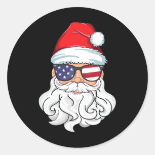 Weihnachtsmann Patriotischer Usa Sonnenbrille Kind Runder Aufkleber