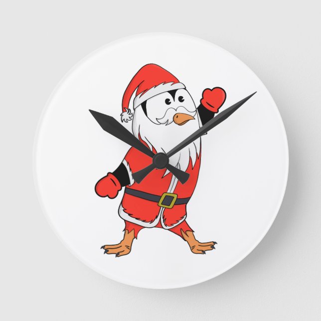 Weihnachtsmann Penguin Weihnachten bereit Runde Wanduhr (Vorderseite)