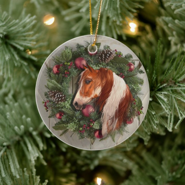 Weihnachtsmann Pferd v2 Keramik Circle Ornament (Baum)
