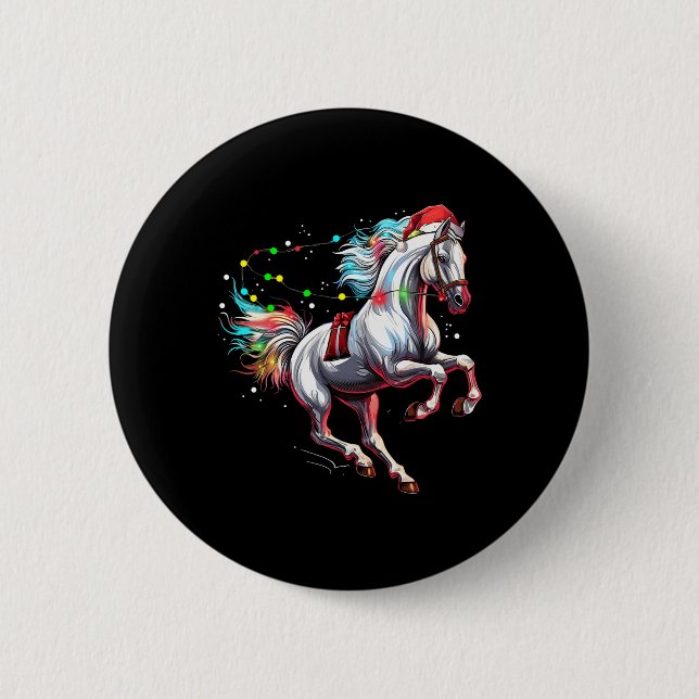 Weihnachtsmann Pferd Weihnachten Kunst Pferdereite Button (Vorderseite)