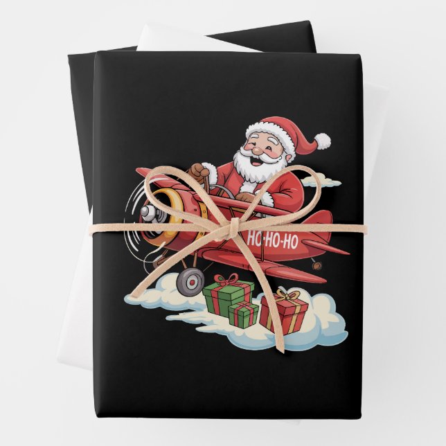 Weihnachtsmann Pilot Fliegendes Flugzeug Geschenk Geschenkpapier Set (Beispiel)