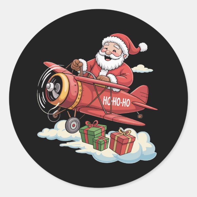 Weihnachtsmann Pilot Fliegendes Flugzeug Geschenk Runder Aufkleber (Vorderseite)