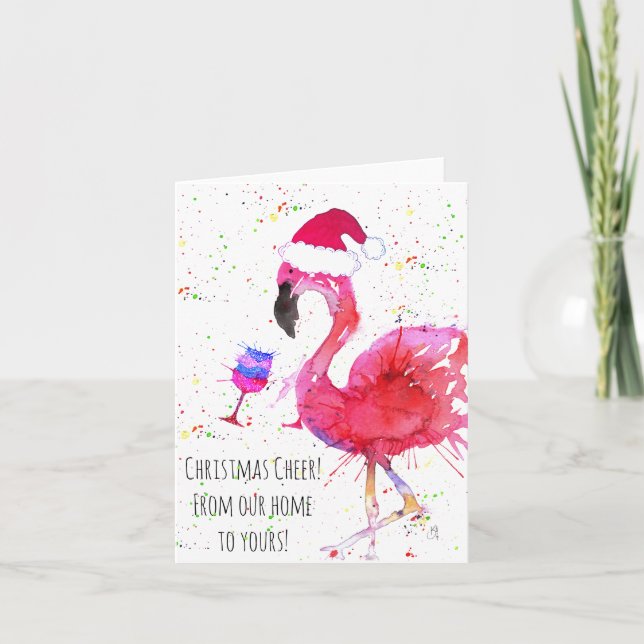Weihnachtsmann Pink Flamingo Grußkarte Karte (Vorderseite)