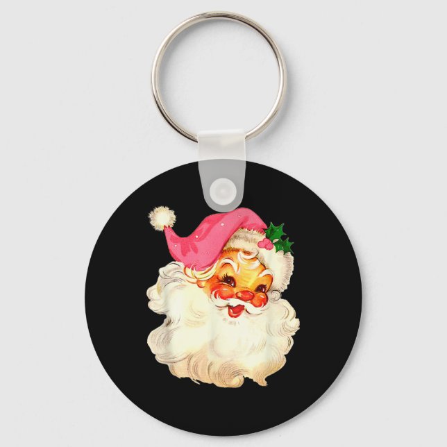 Weihnachtsmann Pink Weihnachtsgesicht Alte Weihnac Schlüsselanhänger (Vorderseite)