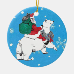 Weihnachtsmann Polar Bär Baum Keramik Ornament